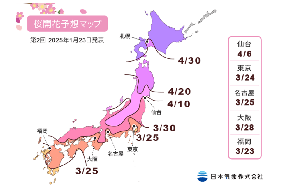 (1/24更新)【2025日本賞櫻攻略】|開花滿花預測表：3大櫻花前線&Top5票選賞櫻景點
